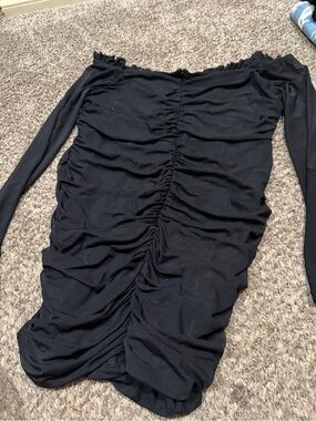 Off-Shoulder Black Ruched Bodycon Dress